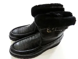 stefano ricci Black Crocodile Leather Mink Fur Boots Shoes 11 US 44 Euro 10 UK
