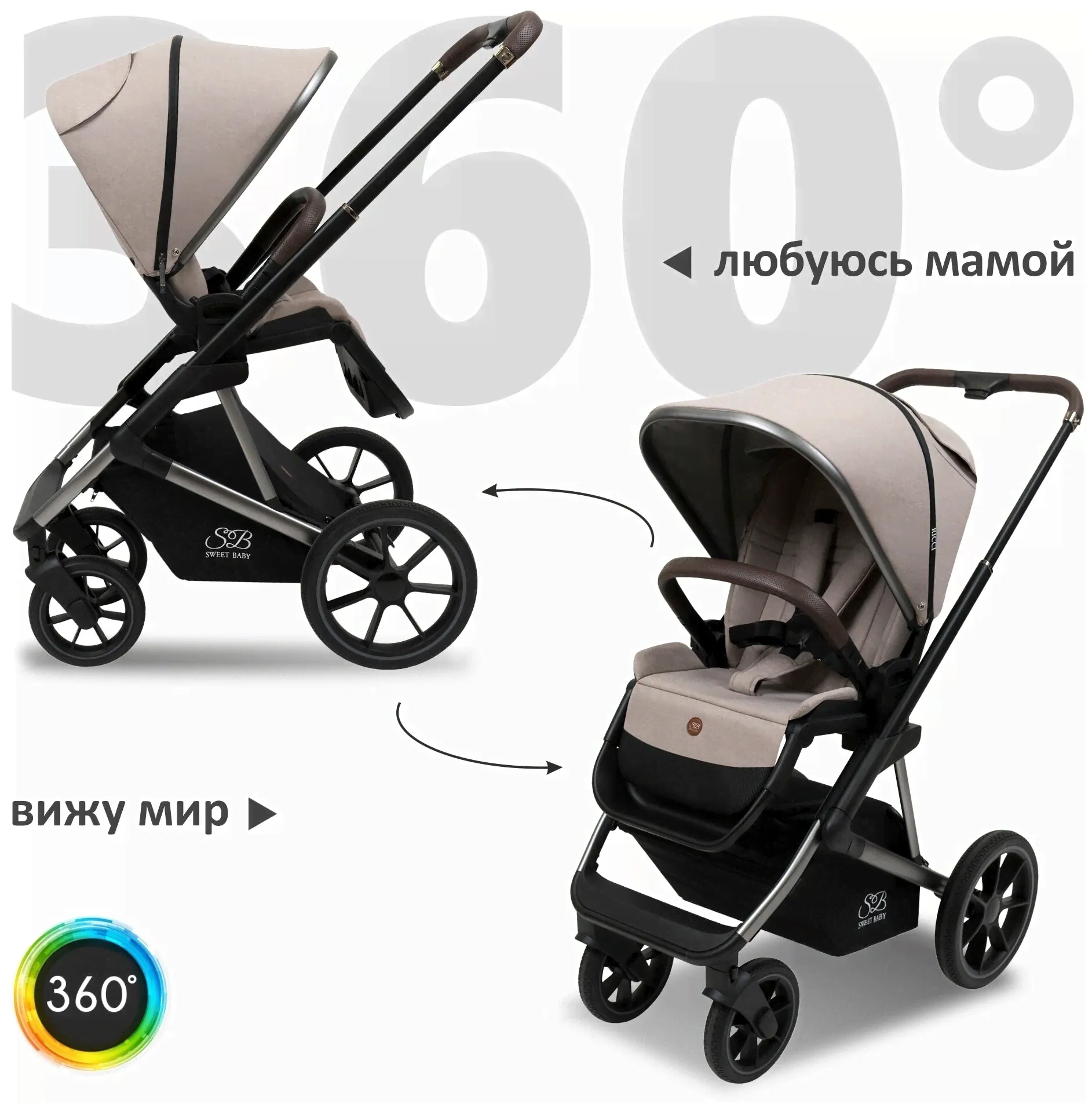 Trans Baby Коляска Sweet Baby 2в1 Ricci Capuccino коляски-3